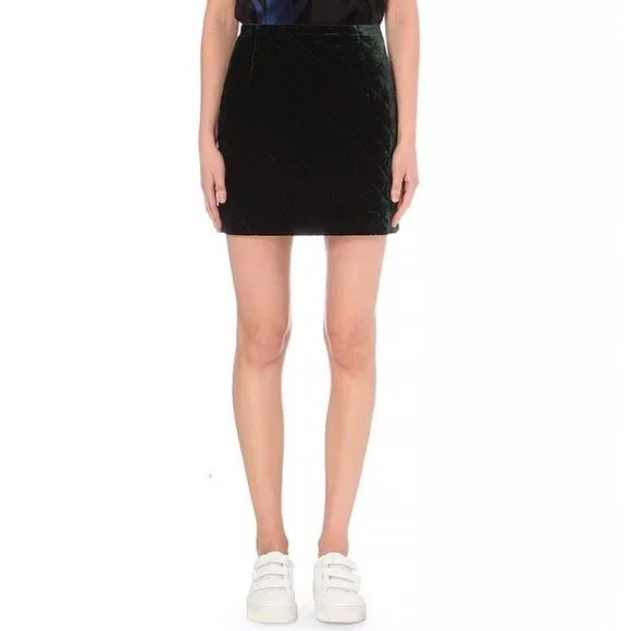 Sandro Quilted Skirt Size 2 Quilted Green Velvet Mini Viscose & Silk Blend - Picture 1 of 12